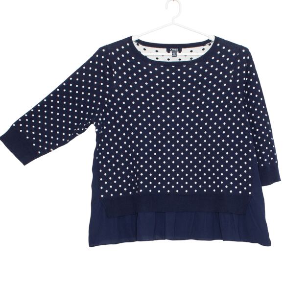 Chaps Sweater 3/4 Sleeve Polka Dot Cottage Preppy Classic Feminine Retro Blue 2X - Picture 7 of 7